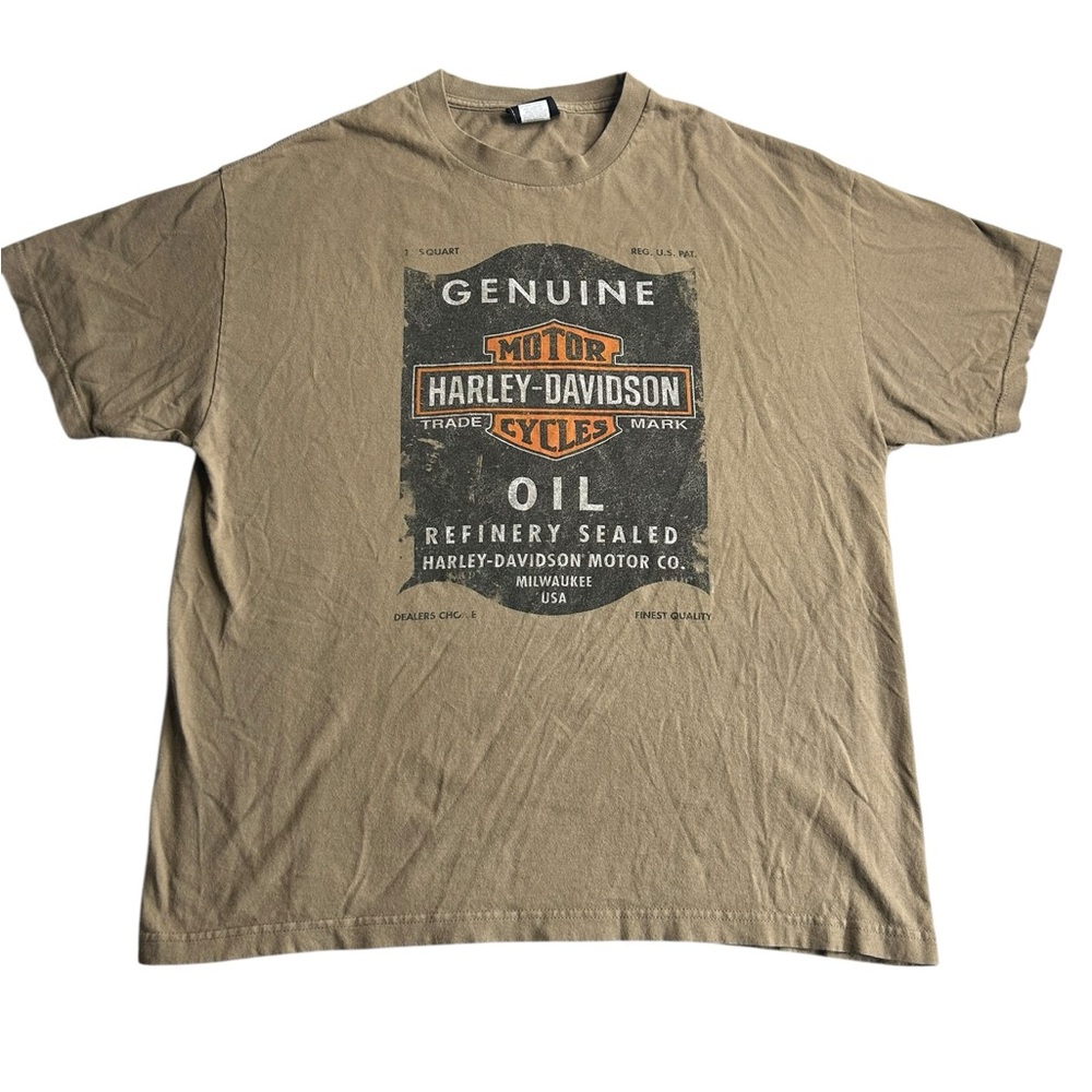 Harley-Davidson Genuine Motor Oil Graphic Tee Men’s XL Khaki Brown Vintage Style